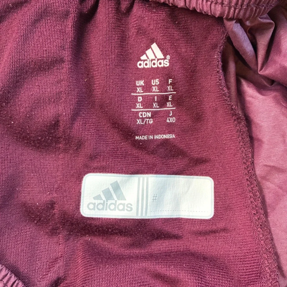 Adidas Mens XL Track Pants Maroon Burgundy Windbreaker Mesh Lined Ankle Zip